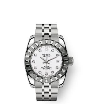Tudor Classic Date Watch Replica 28 mm steel case White diamond-set dial m22010-0013