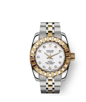 Tudor Classic Date Watch Replica 28 mm steel case White diamond-set dial m22013-0006