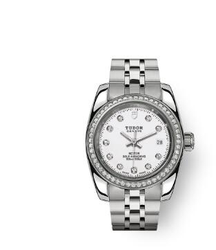 Tudor Classic Date Watch Replica 28 mm steel case White diamond-set dial m22020-0001