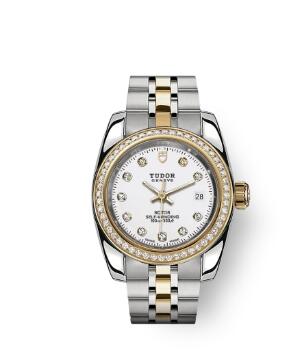 Tudor Classic Date Watch Replica 28 mm steel case White diamond-set dial m22023-0002