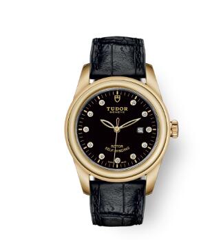 Cheap Tudor Glamour Date Review Replica Watch 31 mm yellow gold case Diamond-set dial m53008-0011