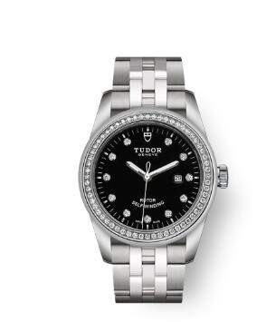 Cheap Tudor Glamour Date Review Replica Watch 31 mm steel case Diamond-set dial m53020-0007