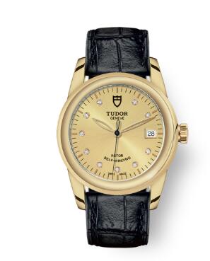 Cheap Tudor Glamour Date Review Replica Watch 36 mm yellow gold case Diamond-set dial m55008-0012