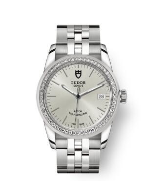 Cheap Tudor Glamour Date Review Replica Watch 36 mm steel case Diamond-set bezel m55020-0004
